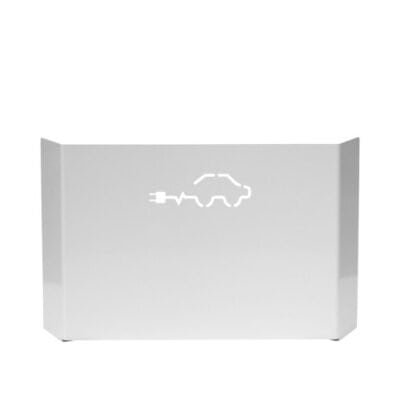 Oplaadstation voor elektrische auto met futuristisch lamplogo.